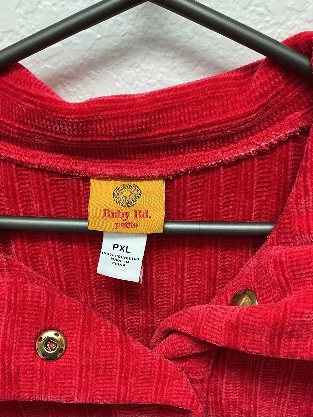 Ruby Rd. Red Corduroy Button-Front Long-Sleeve Top - Picture 3 of 6